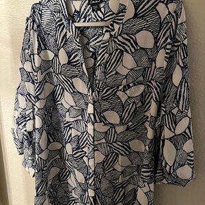 Blue and white button up blouse 2X